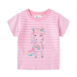 T-shirt Licorne Rayures Rose | LICORNE FASHION